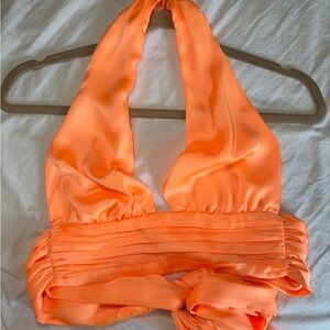 Zara orange silk halter top